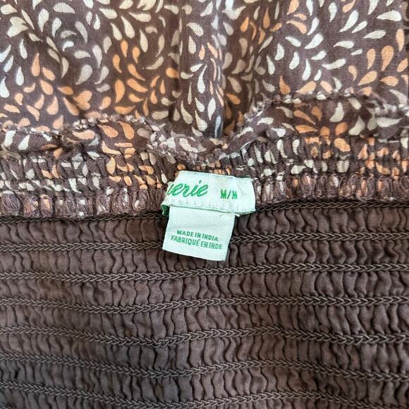 Aerie All Day Smocked Ruffle Mini Dress Brown Tie Straps Flutter Short Size M - Picture 5 of 5